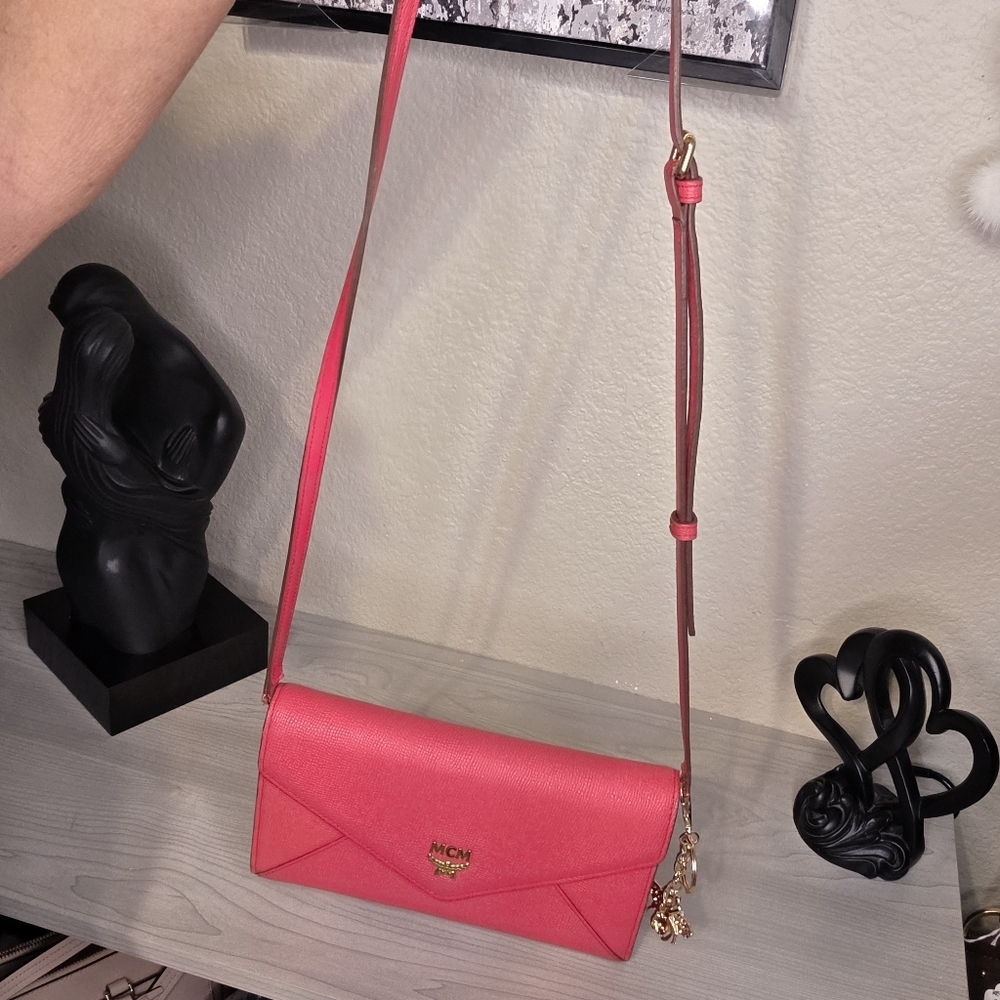 MCM Pink Leather Crossbody Bag. Comes With COA